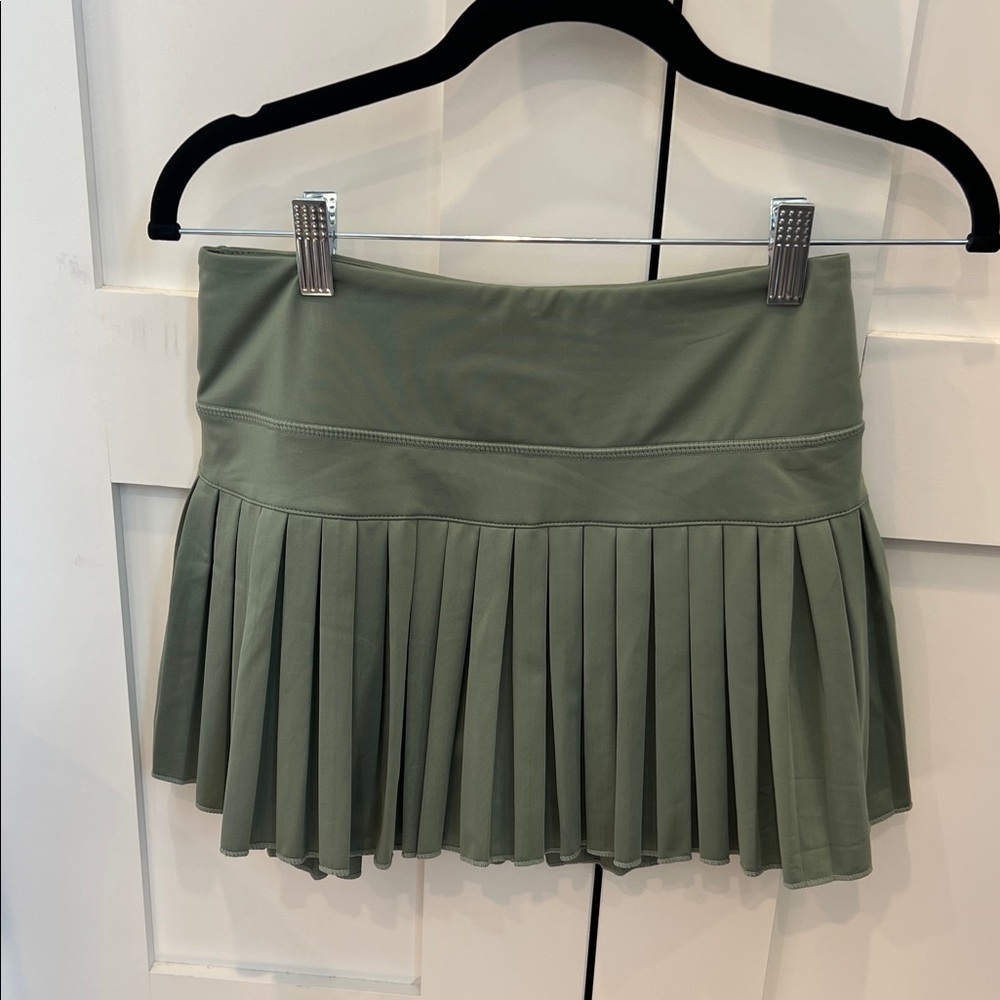 Olive Green Pleated Mini Skirt